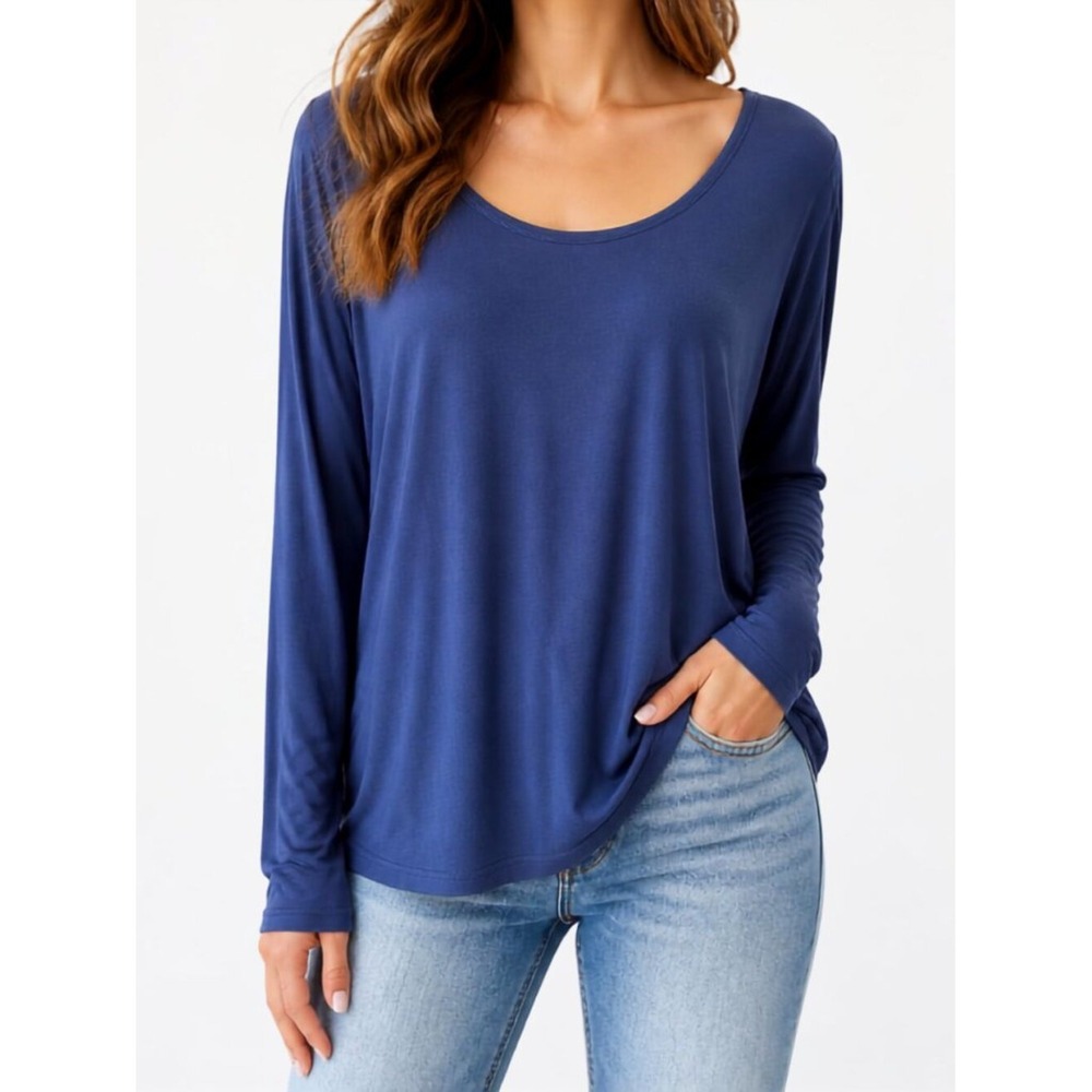 Gaiam Navy Blue Crisscross Strappy Back Long Sleeve Scoop Neck Yoga Top Womens M